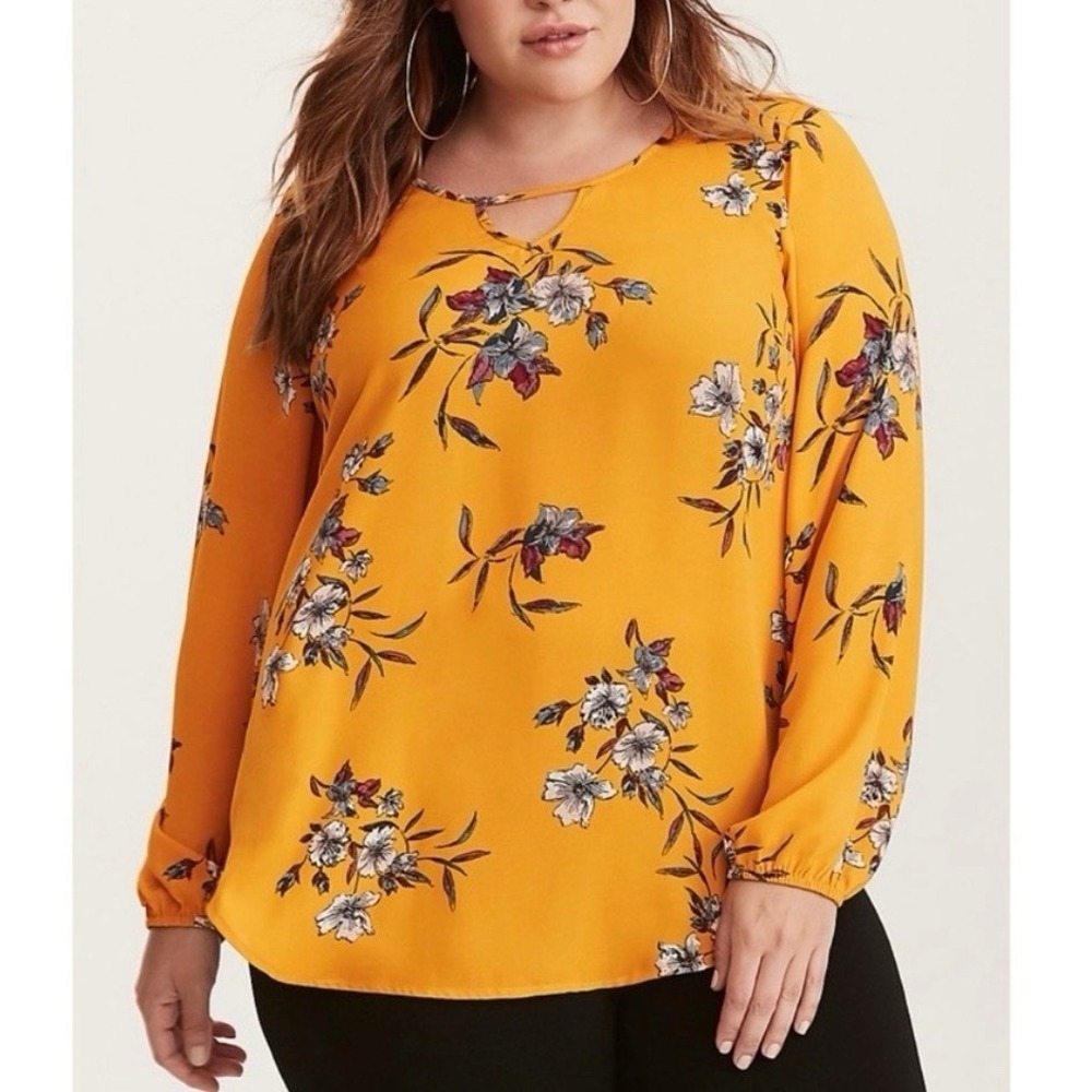 Torrid‎ Mustard Yellow Floral Blouse Boho Cottagecore Peasant Festival Size 4X